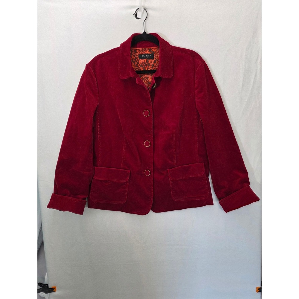Talbots Corduroy Blazer Jacket L Red Classic Preppy Berry Coat